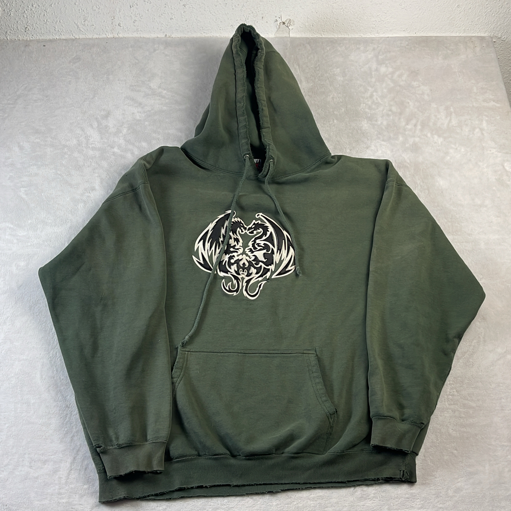 Dragon Tribal Skater Men's Green Hoodie Size XL Y2K Graphic Grunge Top Heavy